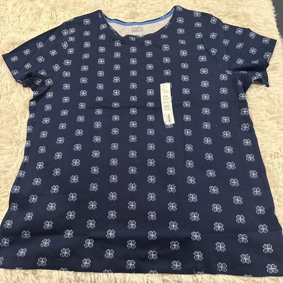 Croft and Barrow XXL womens NWT blue geo pattern The Classic Tee - Picture 1 of 8